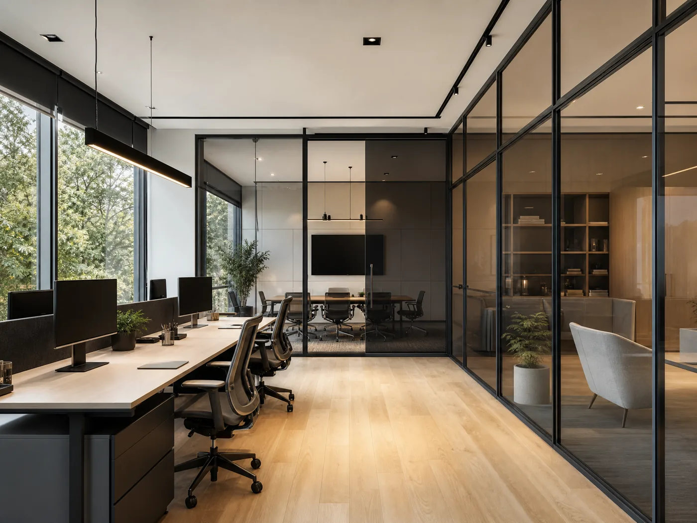 Open-plan офис со стеклянными перегородками